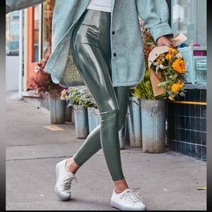 SPANX faux patent leather Christmas olive green size M